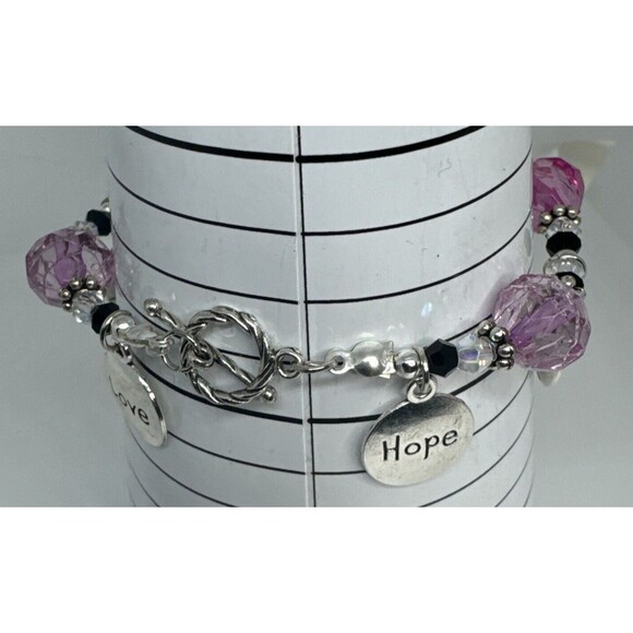 Bracelet and Earring Set Light Pink Dark Pink Glass Beads Charms Toggle Clasp - Picture 9 of 12